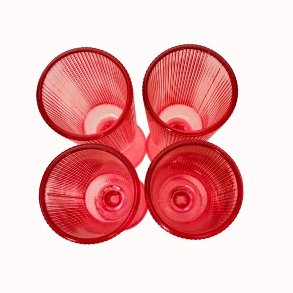 Romantic Ribbed Pink Glass Champagne Flutes Set of 4 Heart Stem Retro Cocktail - Picture 4 of 15